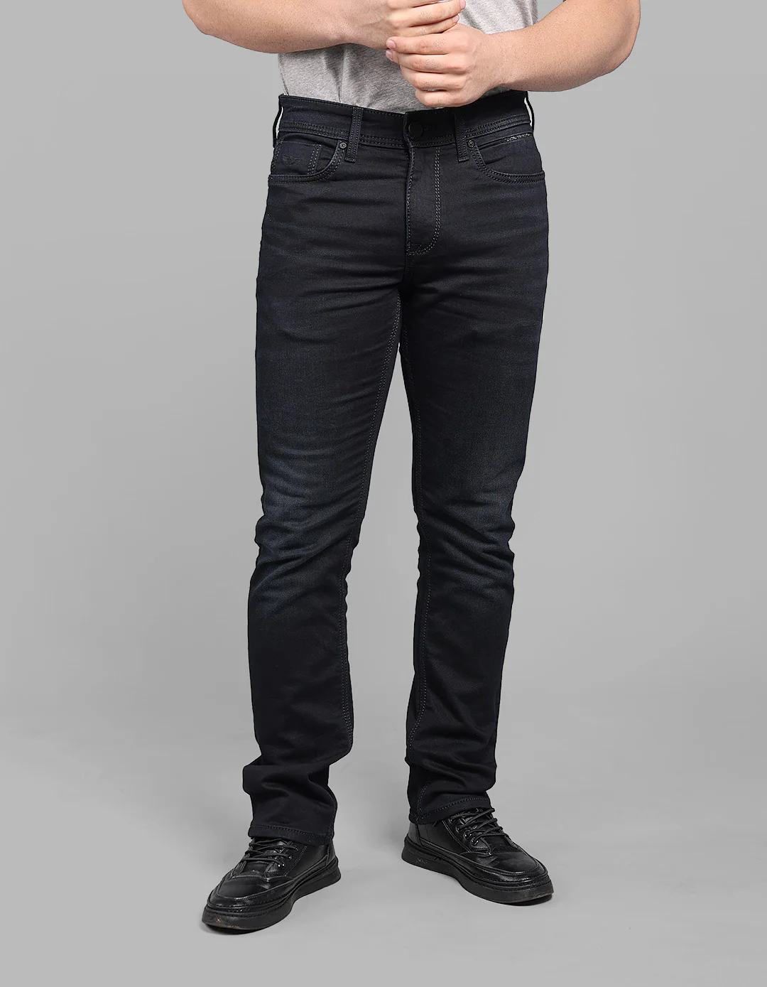 Dk Blue 5 Pocket Mid-Rise Slim Straight Fit Stretch Jeans