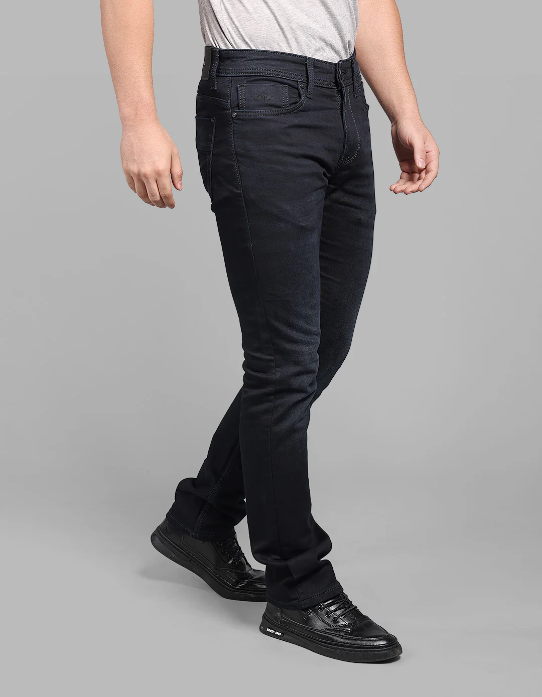 Dk Blue 5 Pocket Mid-Rise Slim Straight Fit Stretch Jeans - Image 4