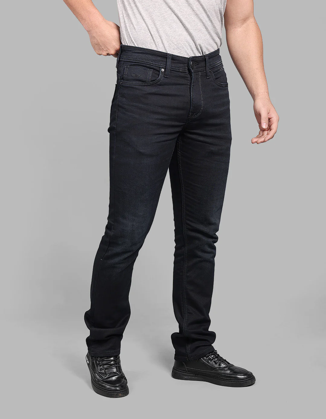 Dk Blue 5 Pocket Mid-Rise Slim Straight Fit Stretch Jeans - Image 5