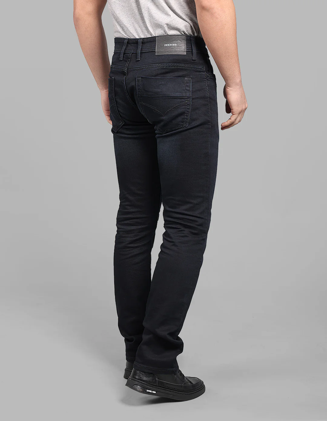 Dk Blue 5 Pocket Mid-Rise Slim Straight Fit Stretch Jeans - Image 6