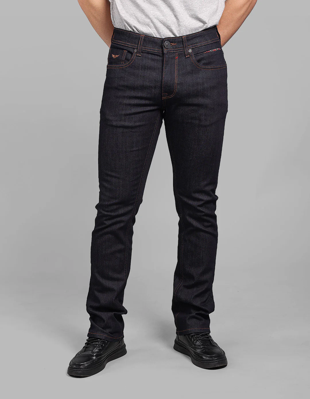 Dk Blue 5 Pocket Mid-Rise Slim Straight Fit Stretch Jeans