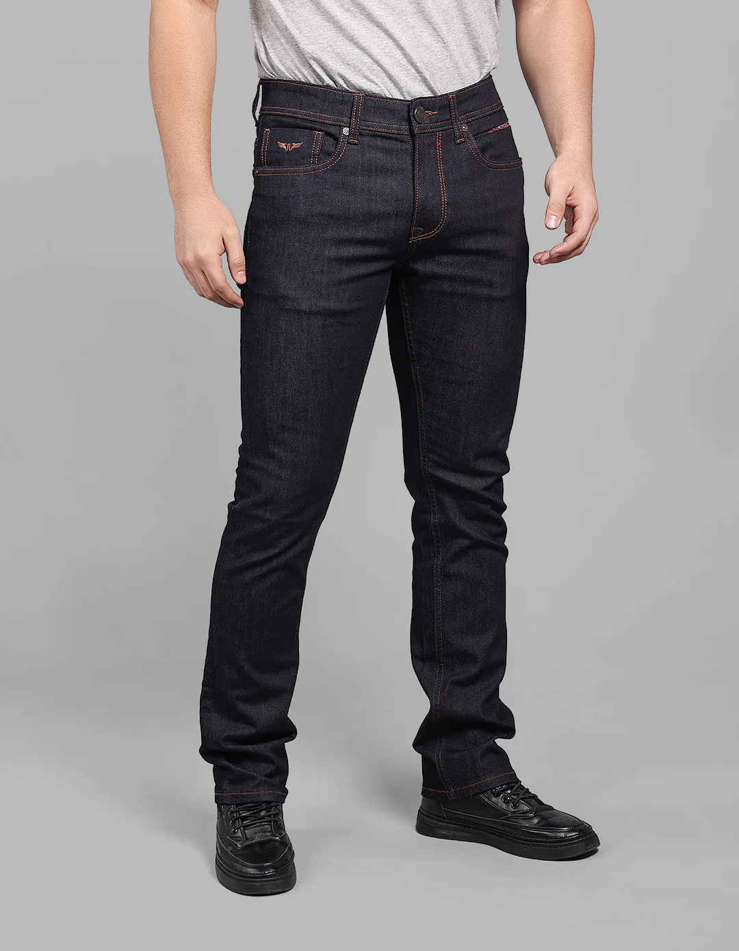 Dk Blue 5 Pocket Mid-Rise Slim Straight Fit Stretch Jeans - Image 5