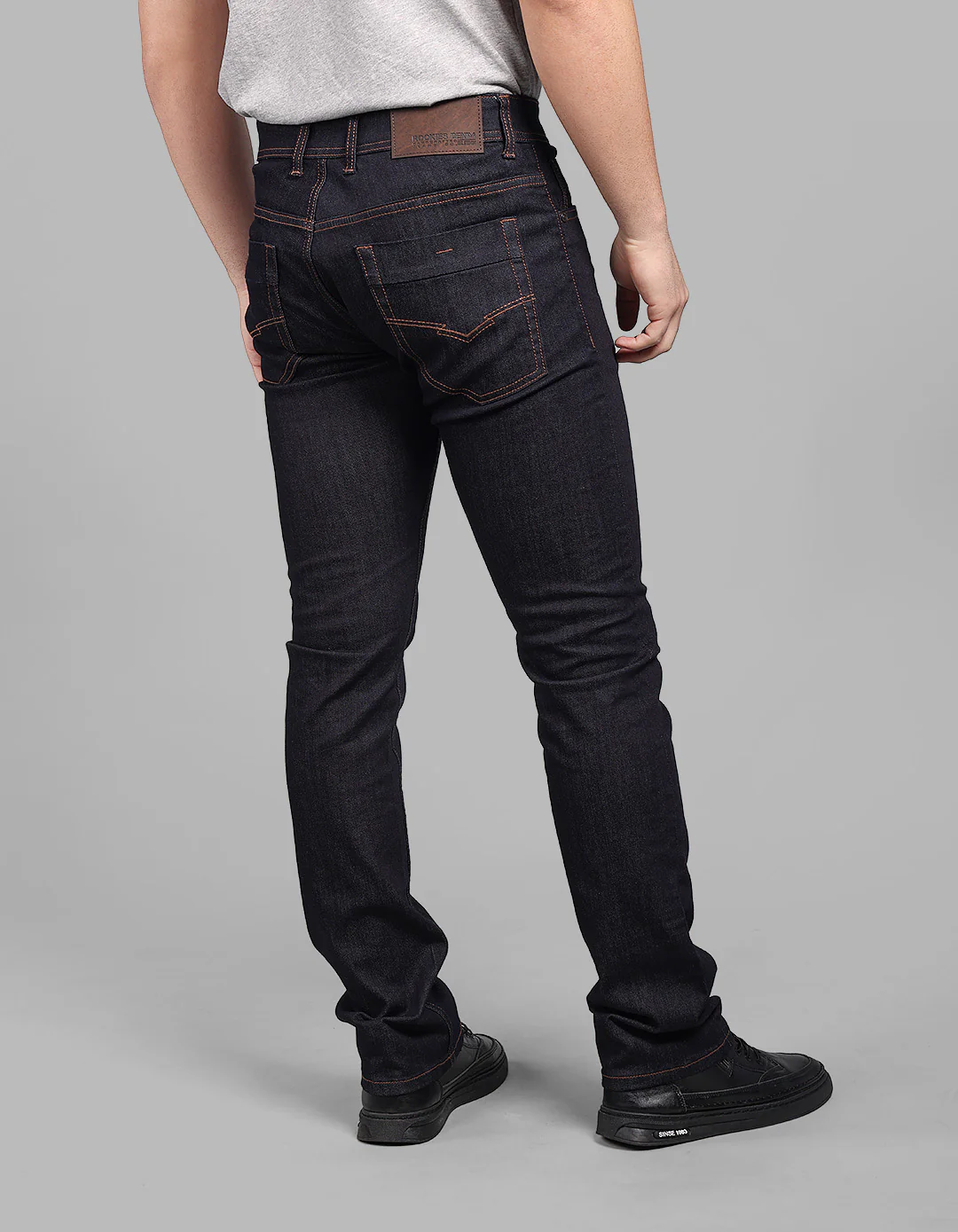Dk Blue 5 Pocket Mid-Rise Slim Straight Fit Stretch Jeans - Image 6