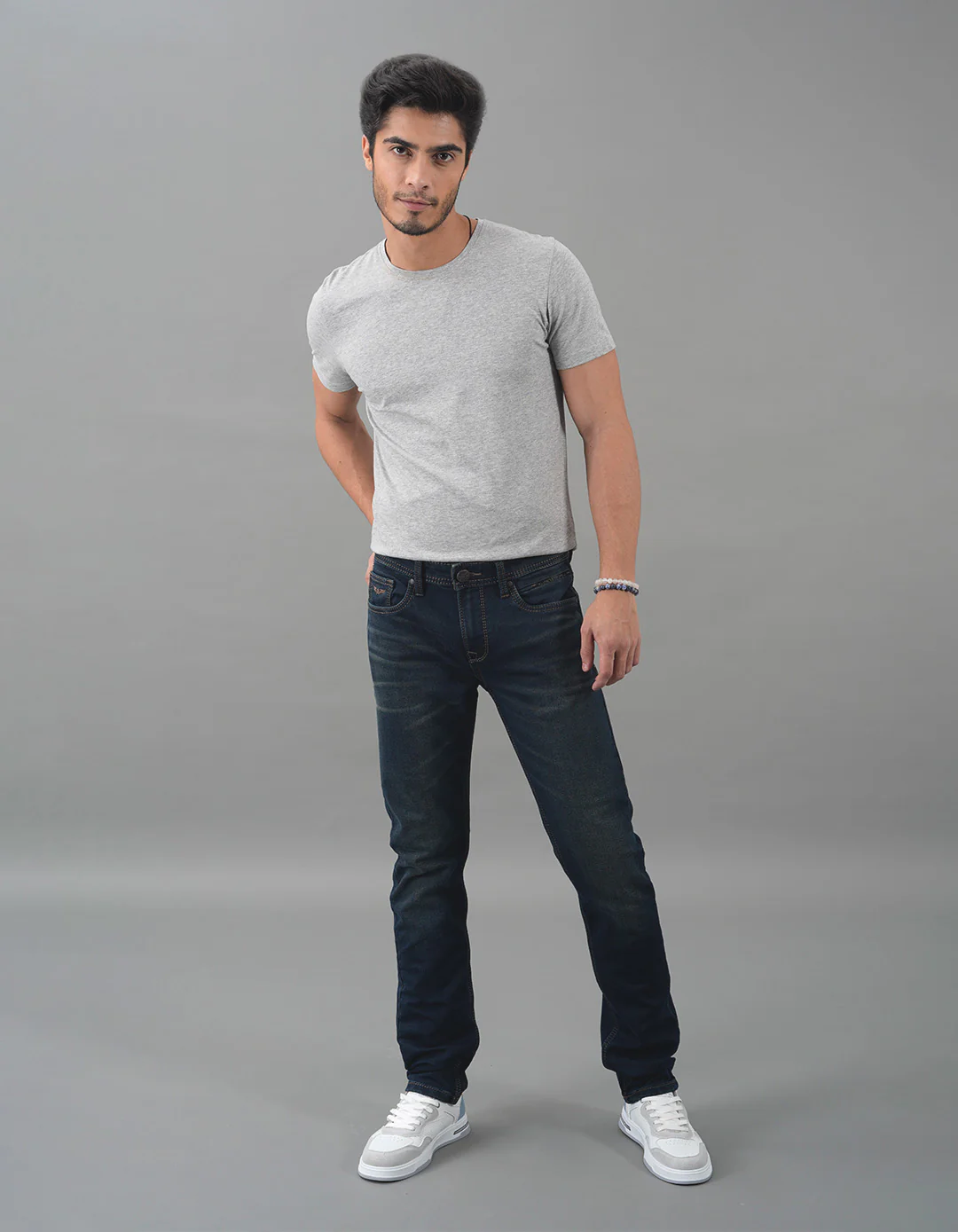 Dk Blue 5 Pocket Mid-Rise Slim Straight Fit Jeans - Image 2