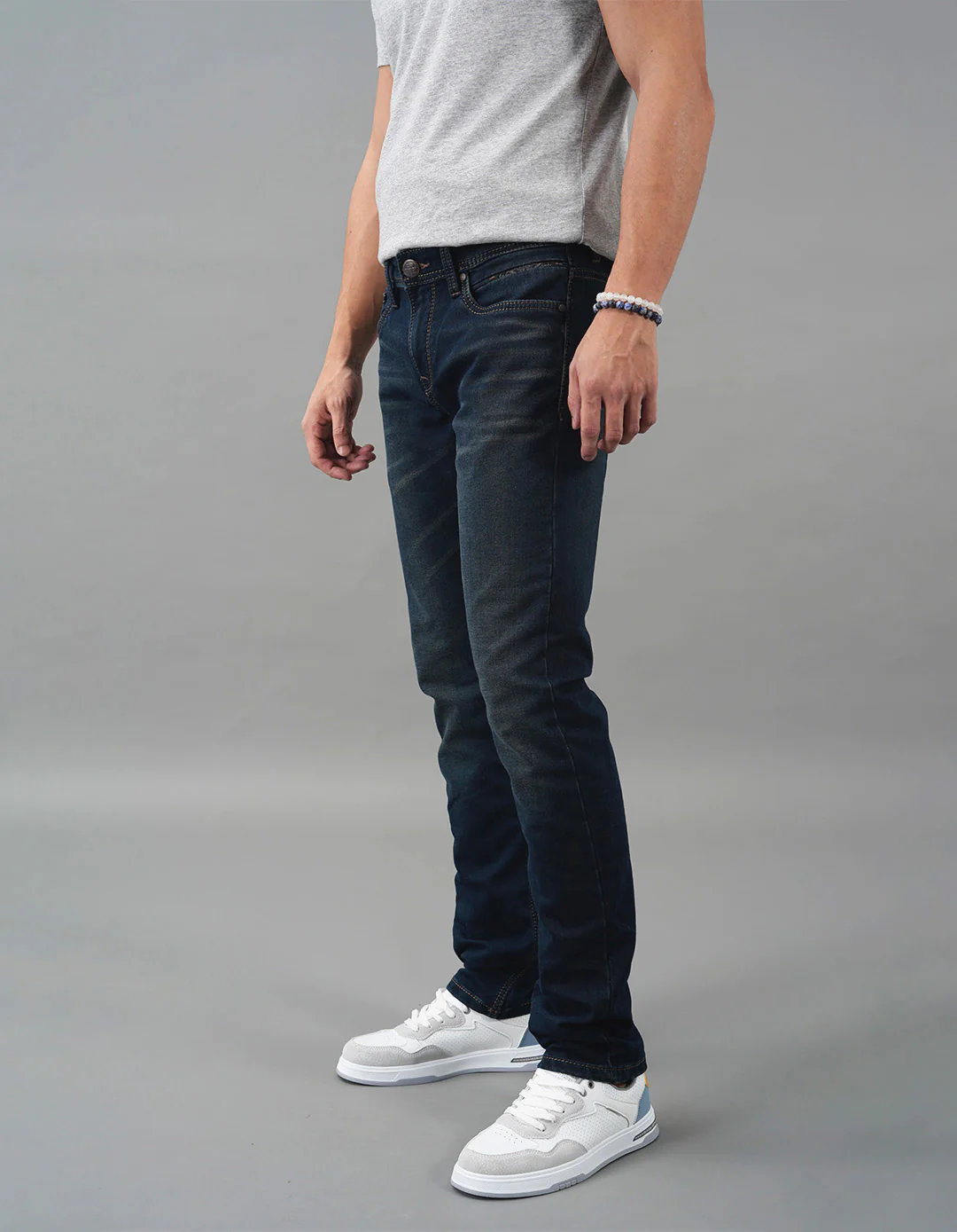 Dk Blue 5 Pocket Mid-Rise Slim Straight Fit Jeans - Image 3