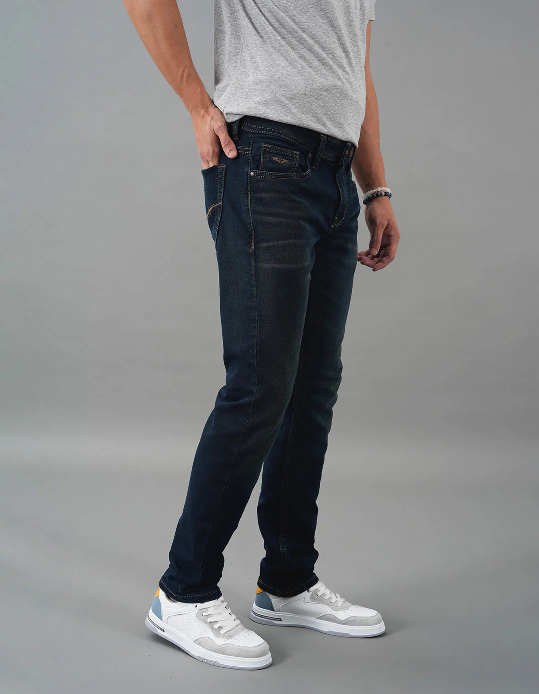 Dk Blue 5 Pocket Mid-Rise Slim Straight Fit Jeans - Image 4