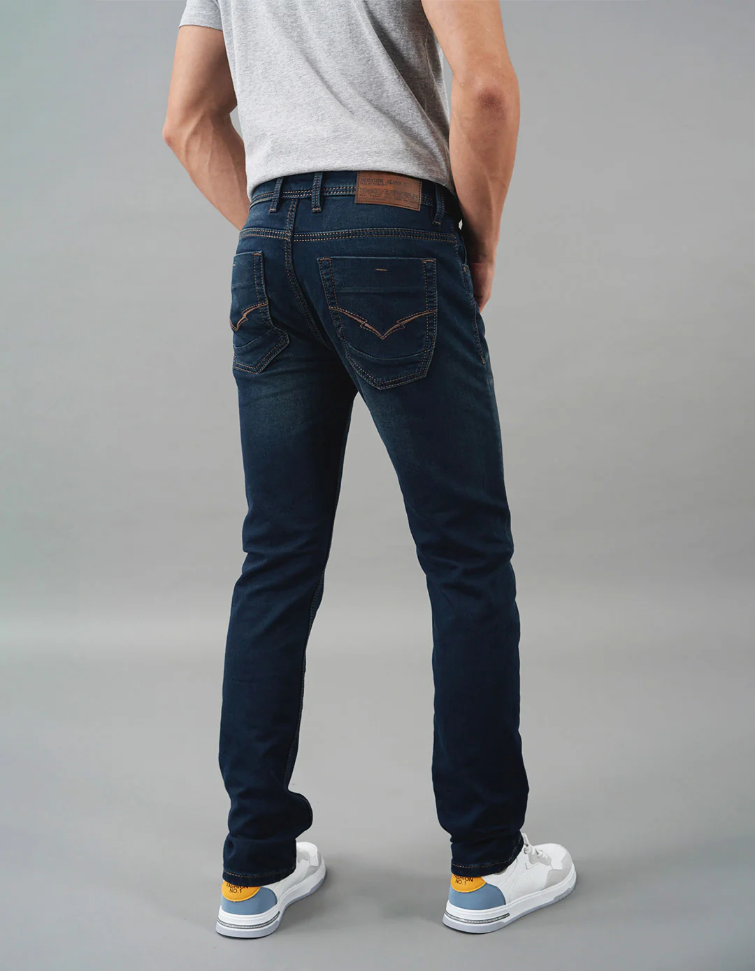 Dk Blue 5 Pocket Mid-Rise Slim Straight Fit Jeans - Image 5