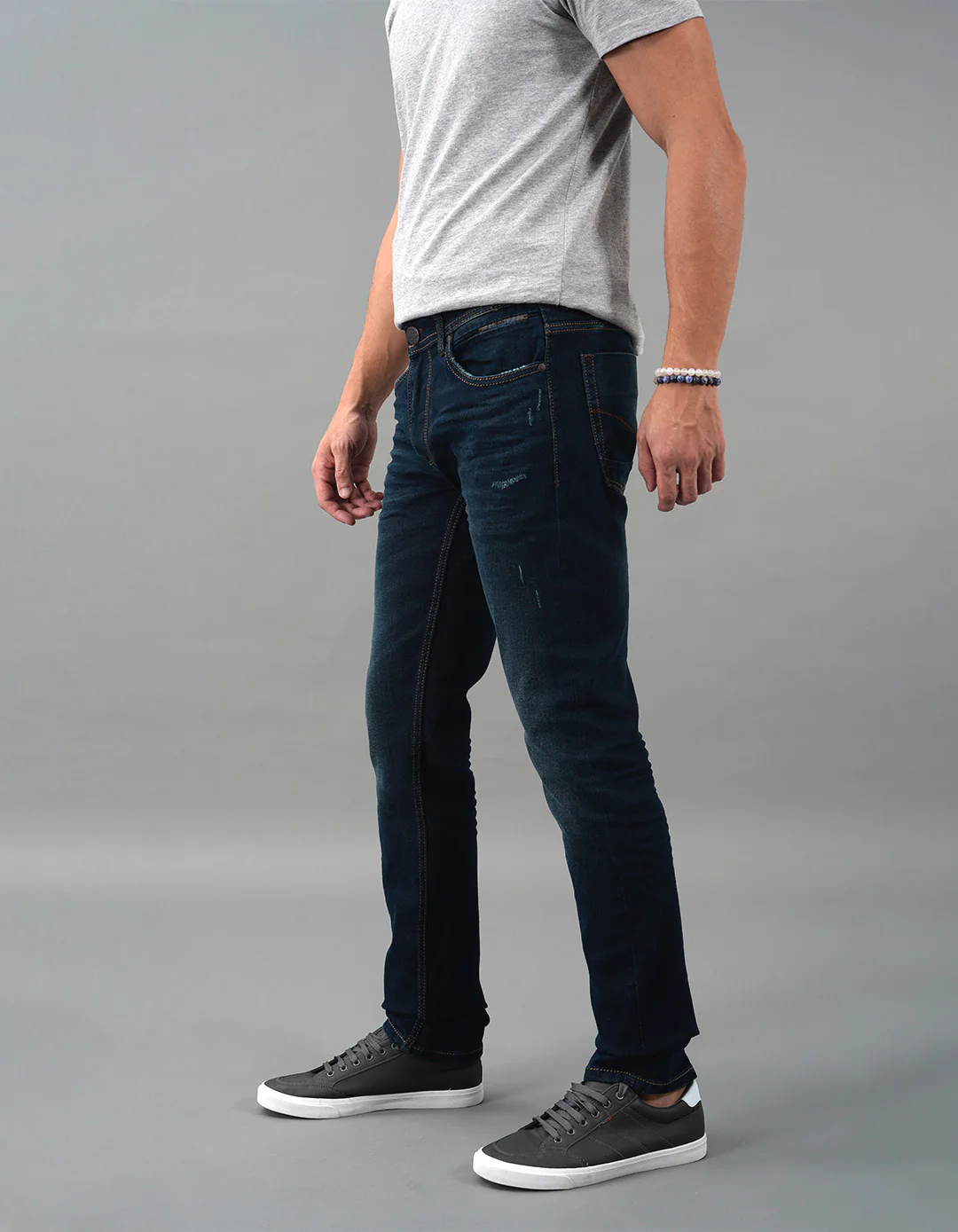 Dk Blue 5 Pocket Mid-Rise Slim Straight Fit Jeans - Image 3