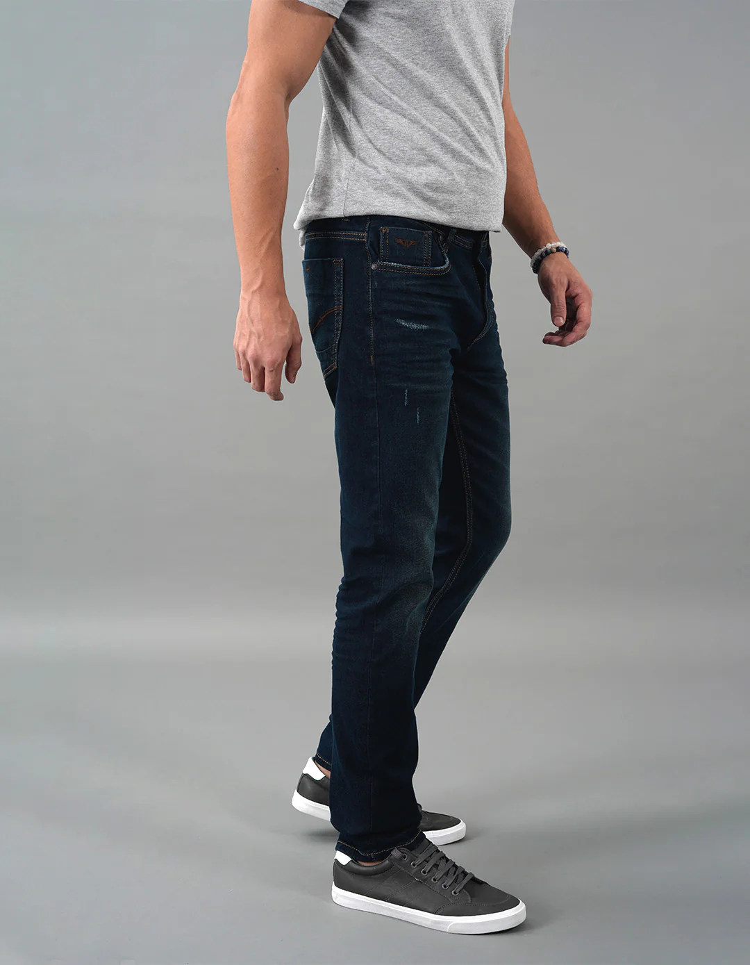 Dk Blue 5 Pocket Mid-Rise Slim Straight Fit Jeans - Image 4