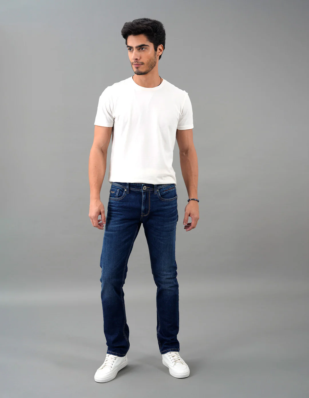 Dk Blue 5 Pocket Mid-Rise Slim Straight Fit Jeans - Image 2