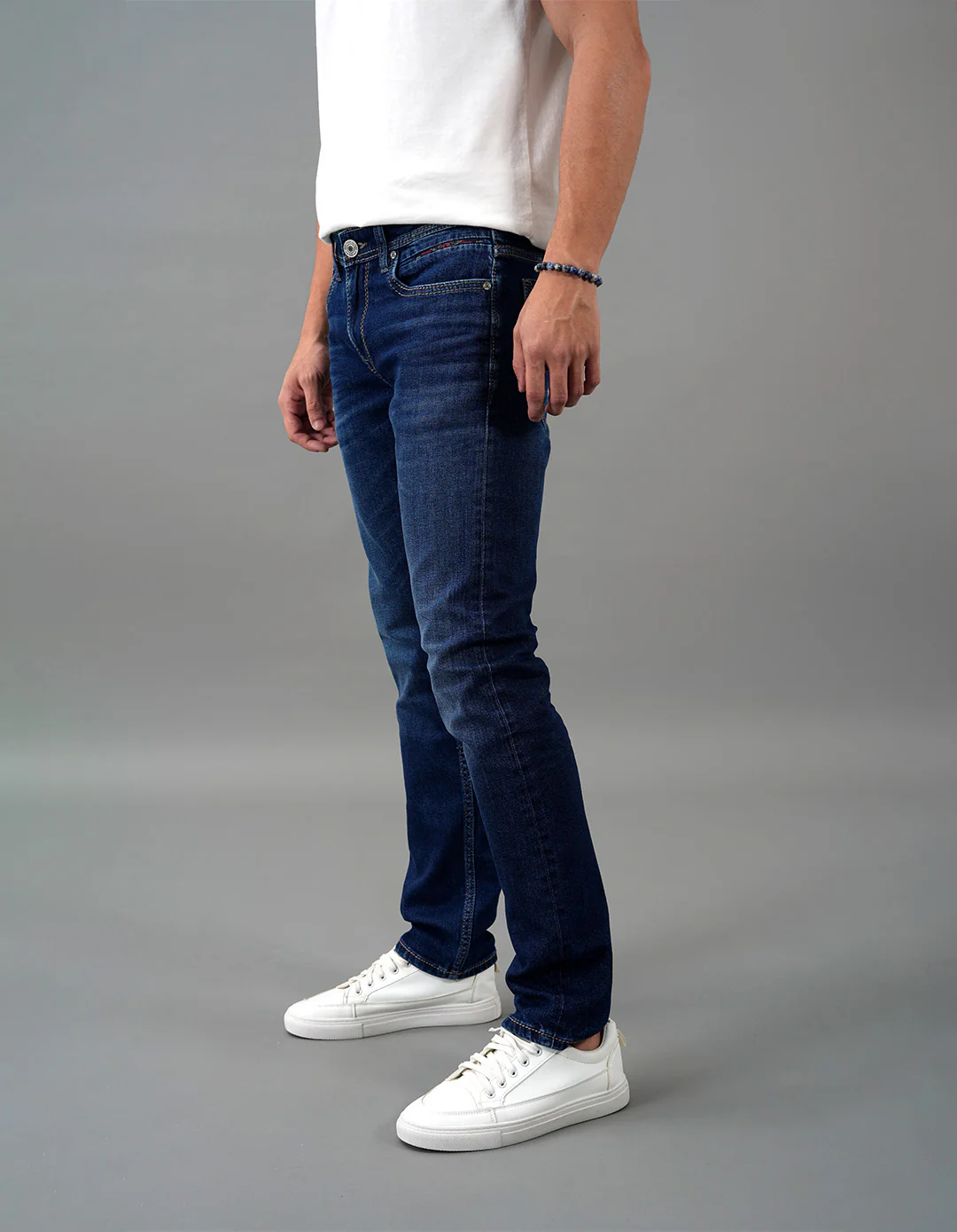 Dk Blue 5 Pocket Mid-Rise Slim Straight Fit Jeans - Image 3