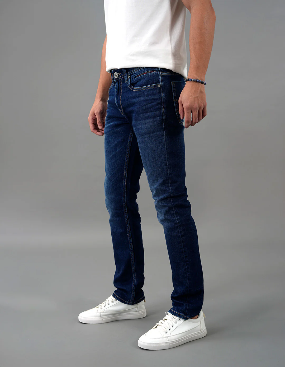 Dk Blue 5 Pocket Mid-Rise Slim Straight Fit Jeans - Image 4