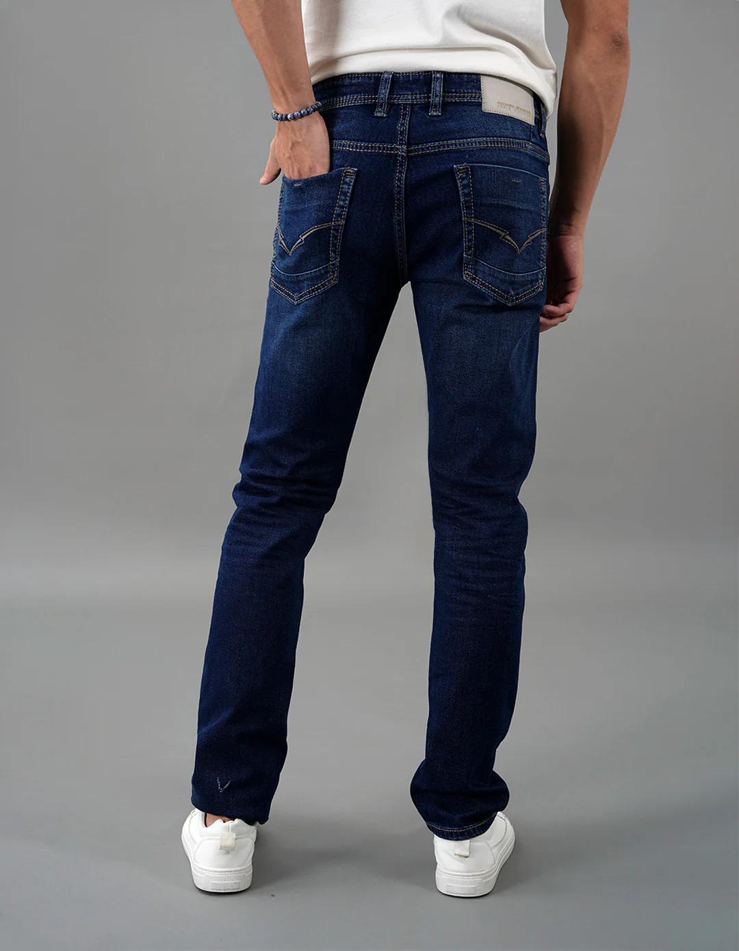 Dk Blue 5 Pocket Mid-Rise Slim Straight Fit Jeans - Image 6