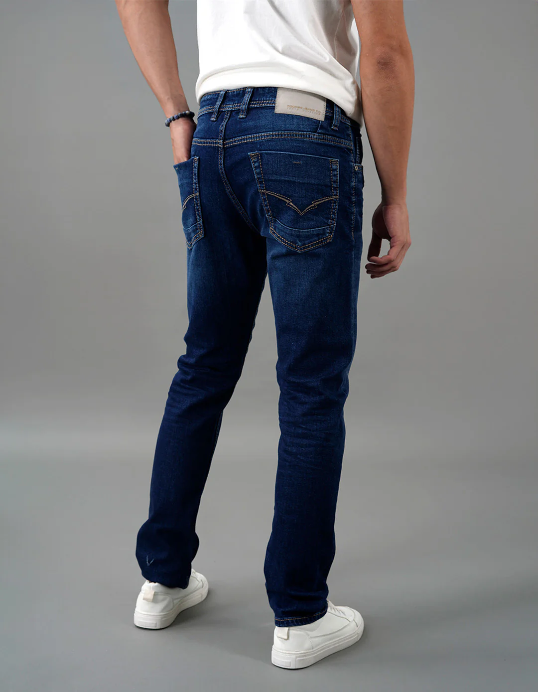 Dk Blue 5 Pocket Mid-Rise Slim Straight Fit Jeans - Image 7