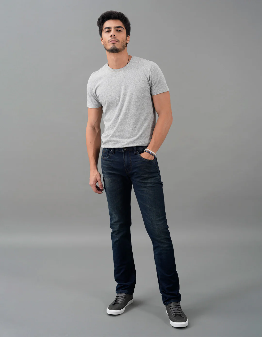 Dk Blue 5 Pocket Mid-Rise Slim Straight Fit Jeans - Image 2