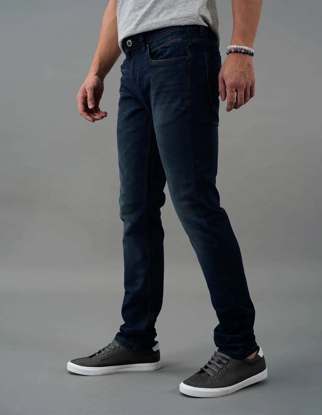 Dk Blue 5 Pocket Mid-Rise Slim Straight Fit Jeans - Image 3