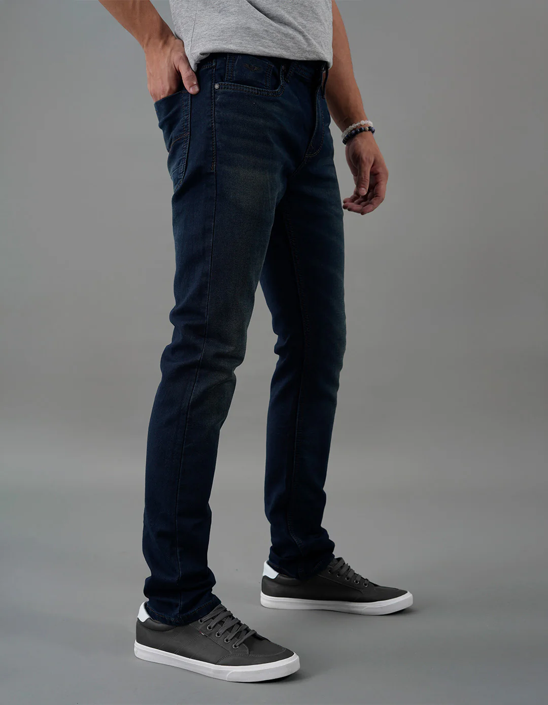 Dk Blue 5 Pocket Mid-Rise Slim Straight Fit Jeans - Image 4