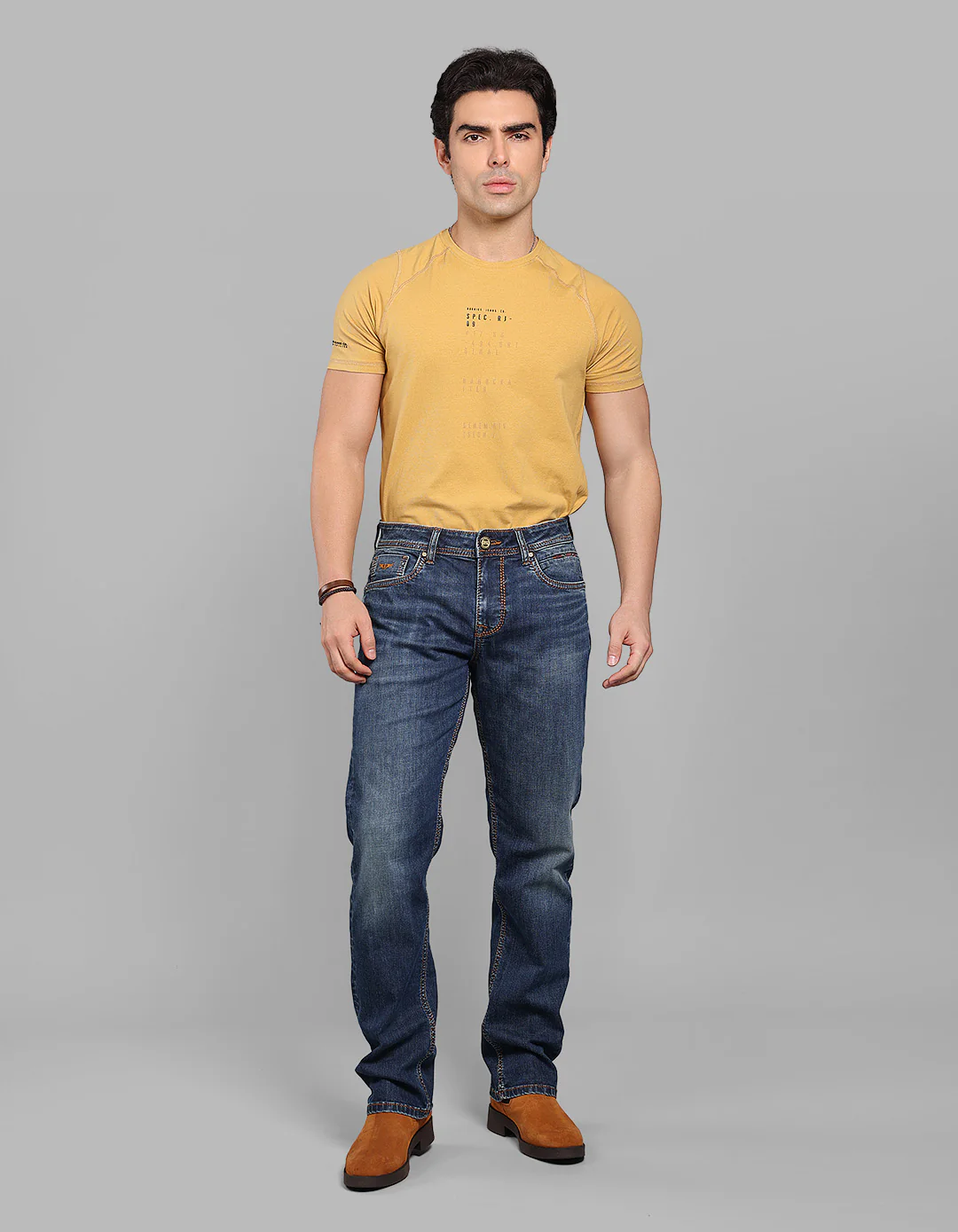 Dk Blue 5 Pocket Midrise, Comfort And Straight Crop Length Stretch Jeans - Image 2