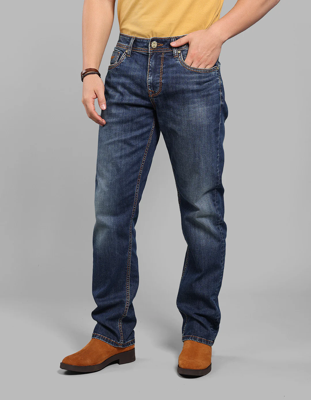 Dk Blue 5 Pocket Midrise, Comfort And Straight Crop Length Stretch Jeans - Image 3