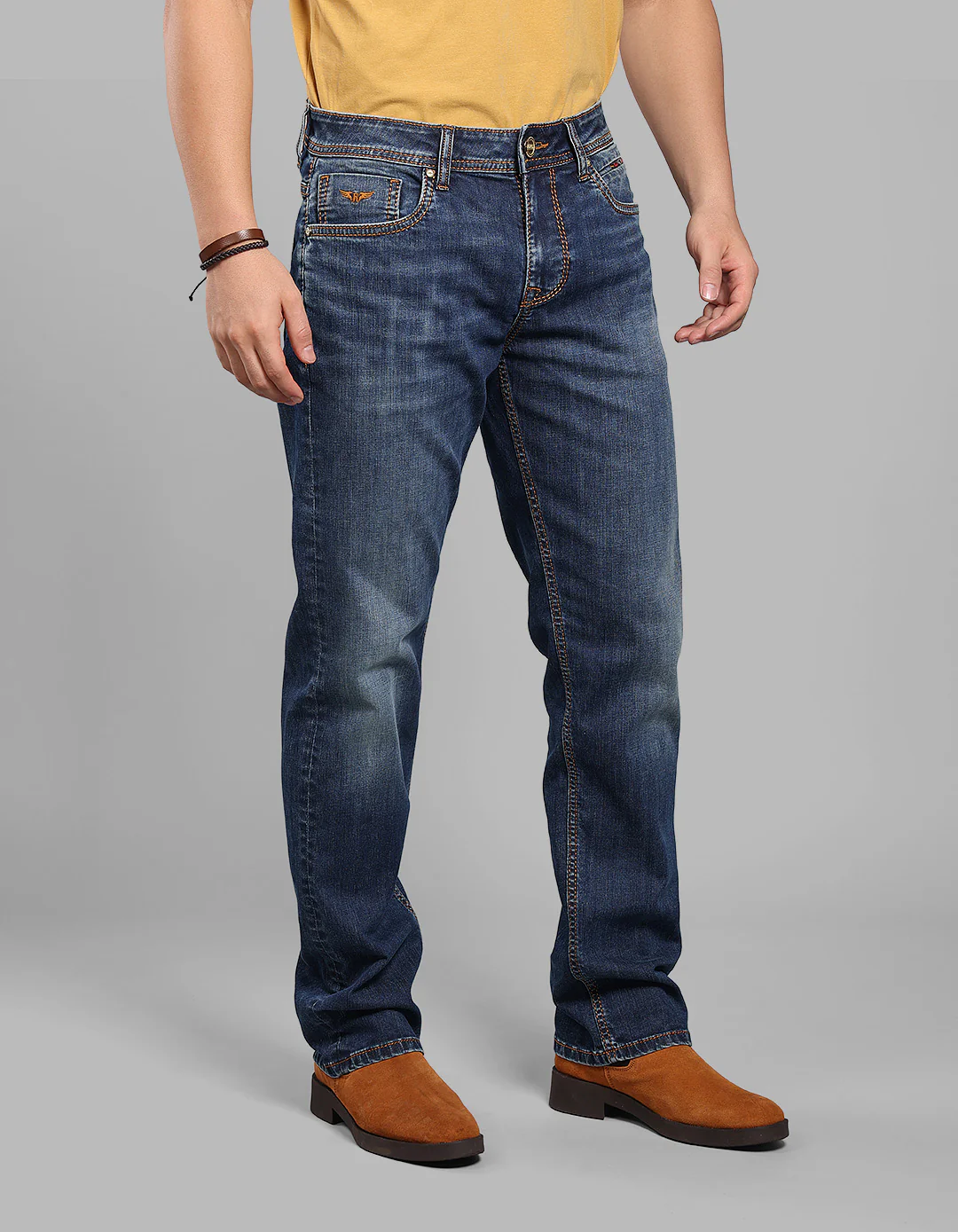 Dk Blue 5 Pocket Midrise, Comfort And Straight Crop Length Stretch Jeans - Image 4