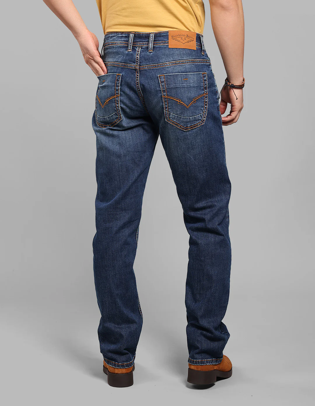 Dk Blue 5 Pocket Midrise, Comfort And Straight Crop Length Stretch Jeans - Image 5