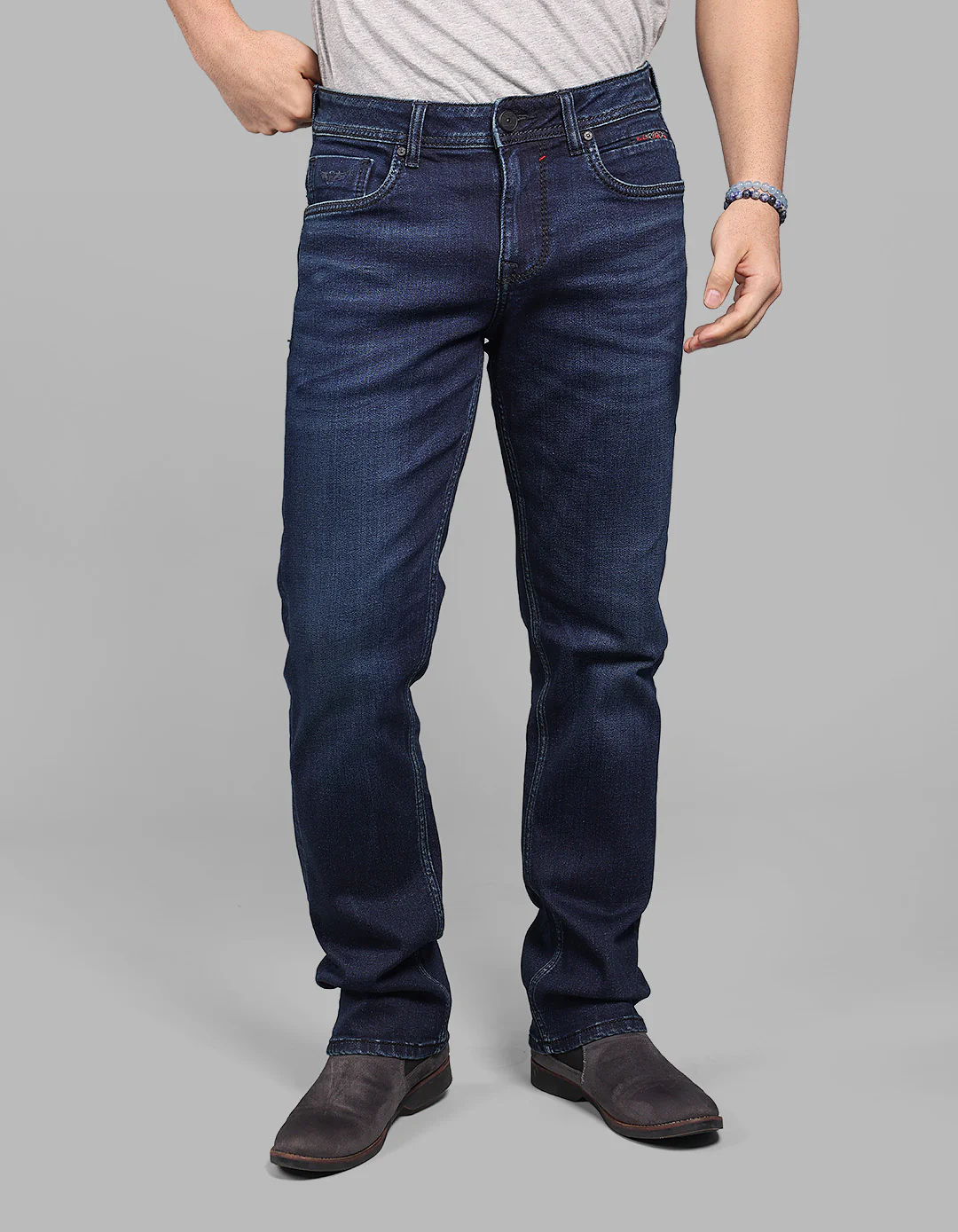 Dk Blue 5 Pocket Midrise, Comfort And Straight Fit Stretch Jeans