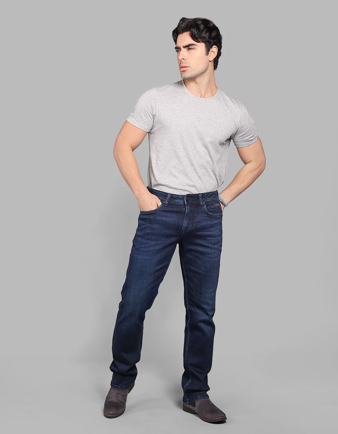 Dk Blue 5 Pocket Midrise, Comfort And Straight Fit Stretch Jeans - Image 2