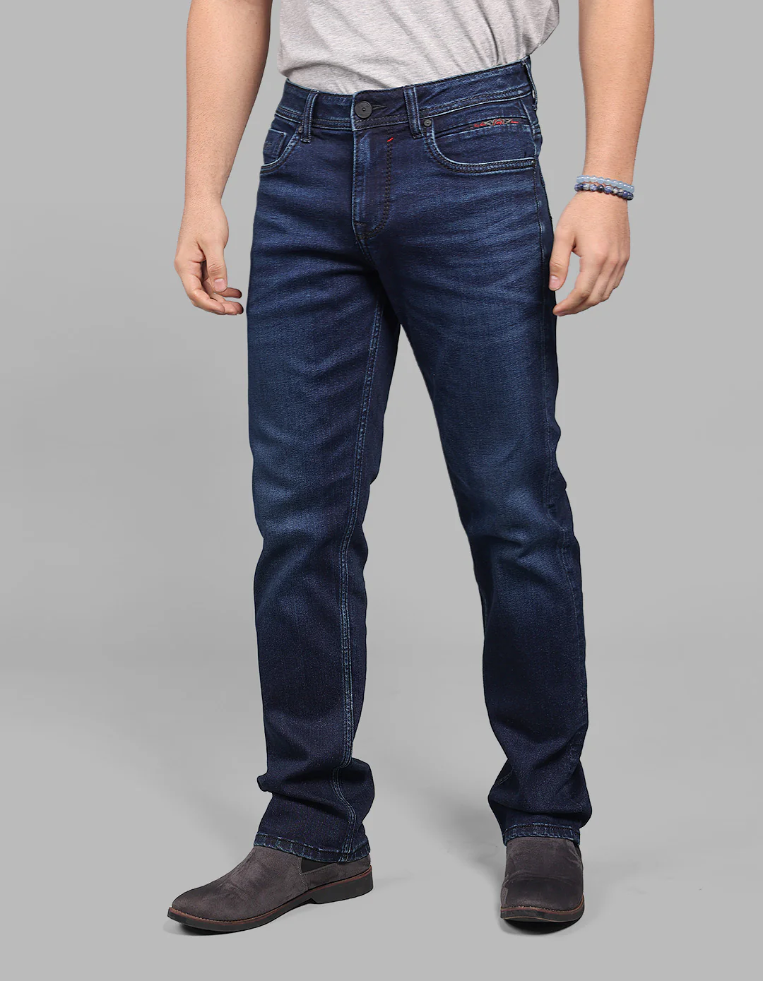 Dk Blue 5 Pocket Midrise, Comfort And Straight Fit Stretch Jeans - Image 3
