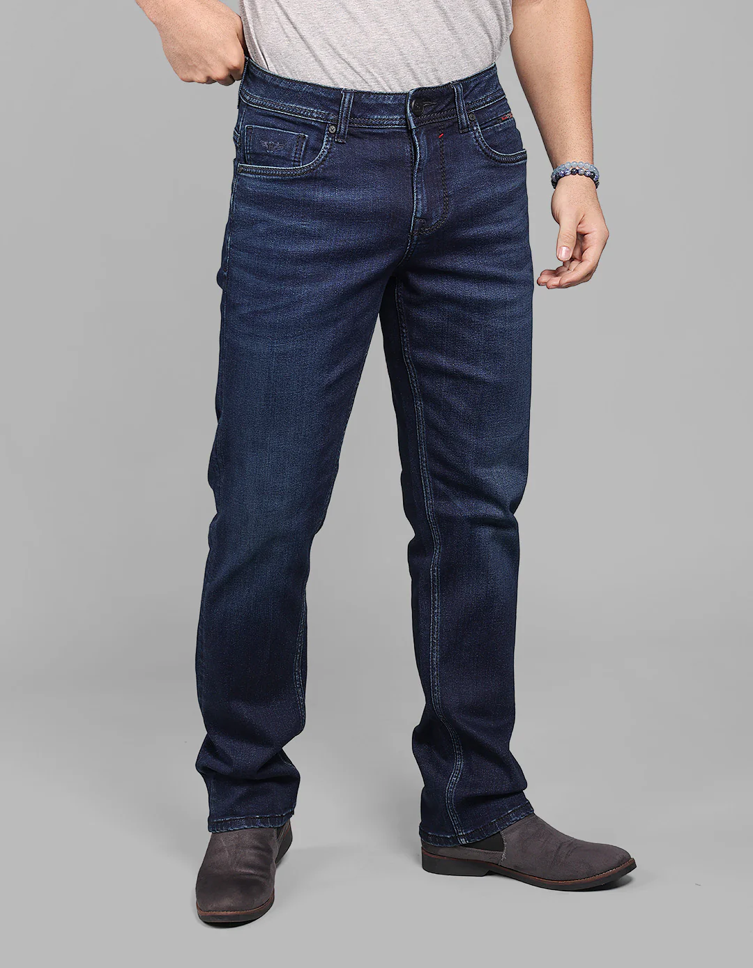 Dk Blue 5 Pocket Midrise, Comfort And Straight Fit Stretch Jeans - Image 4