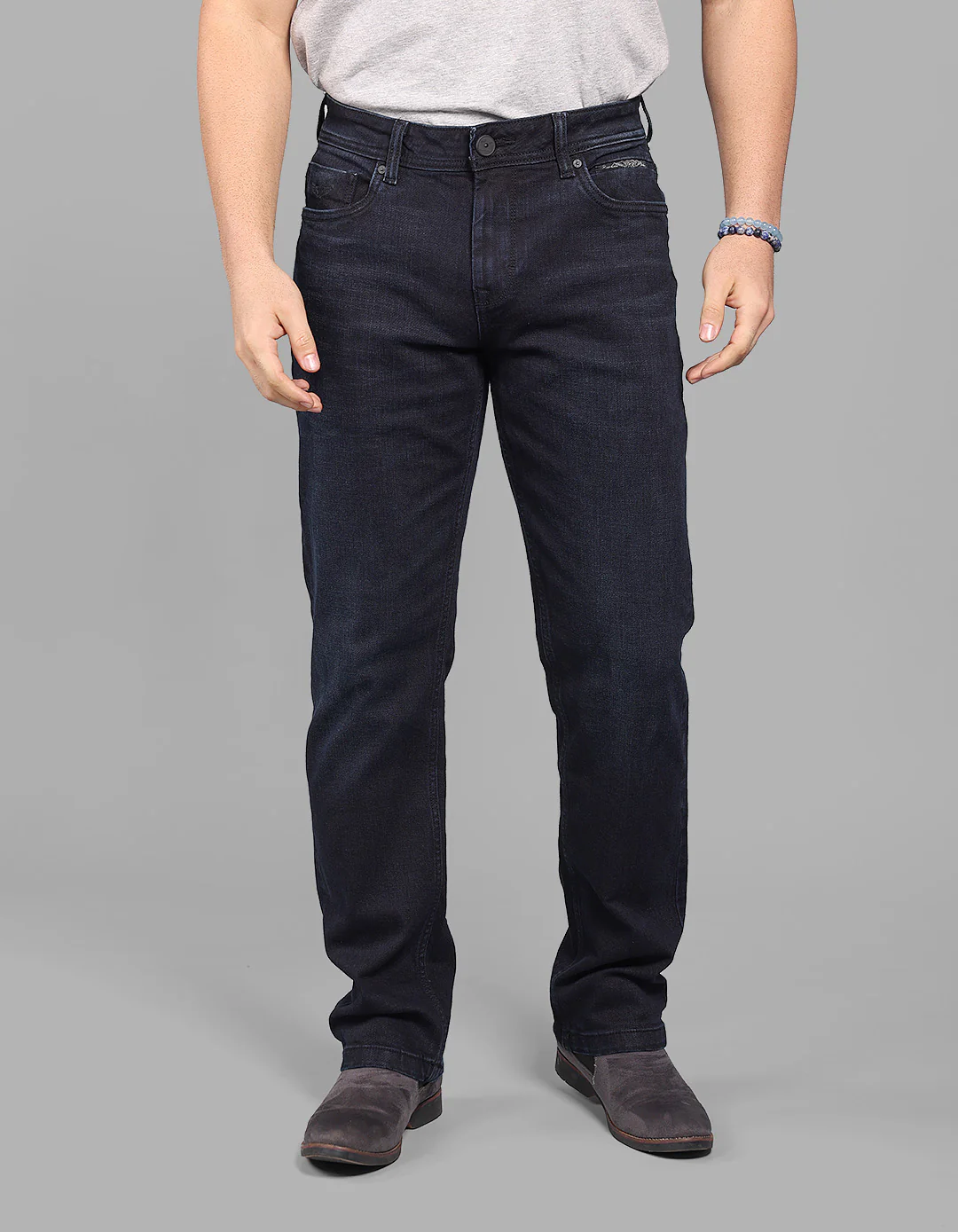 Dk Blue 5 Pocket Midrise, Comfort And Straight Fit Stretch Jeans - Image 4