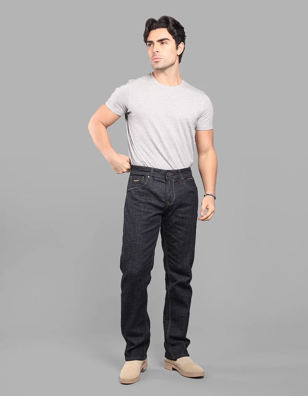 Dk Blue 5 Pocket Midrise, Comfort And Straight Fit Stretch Jeans - Image 2