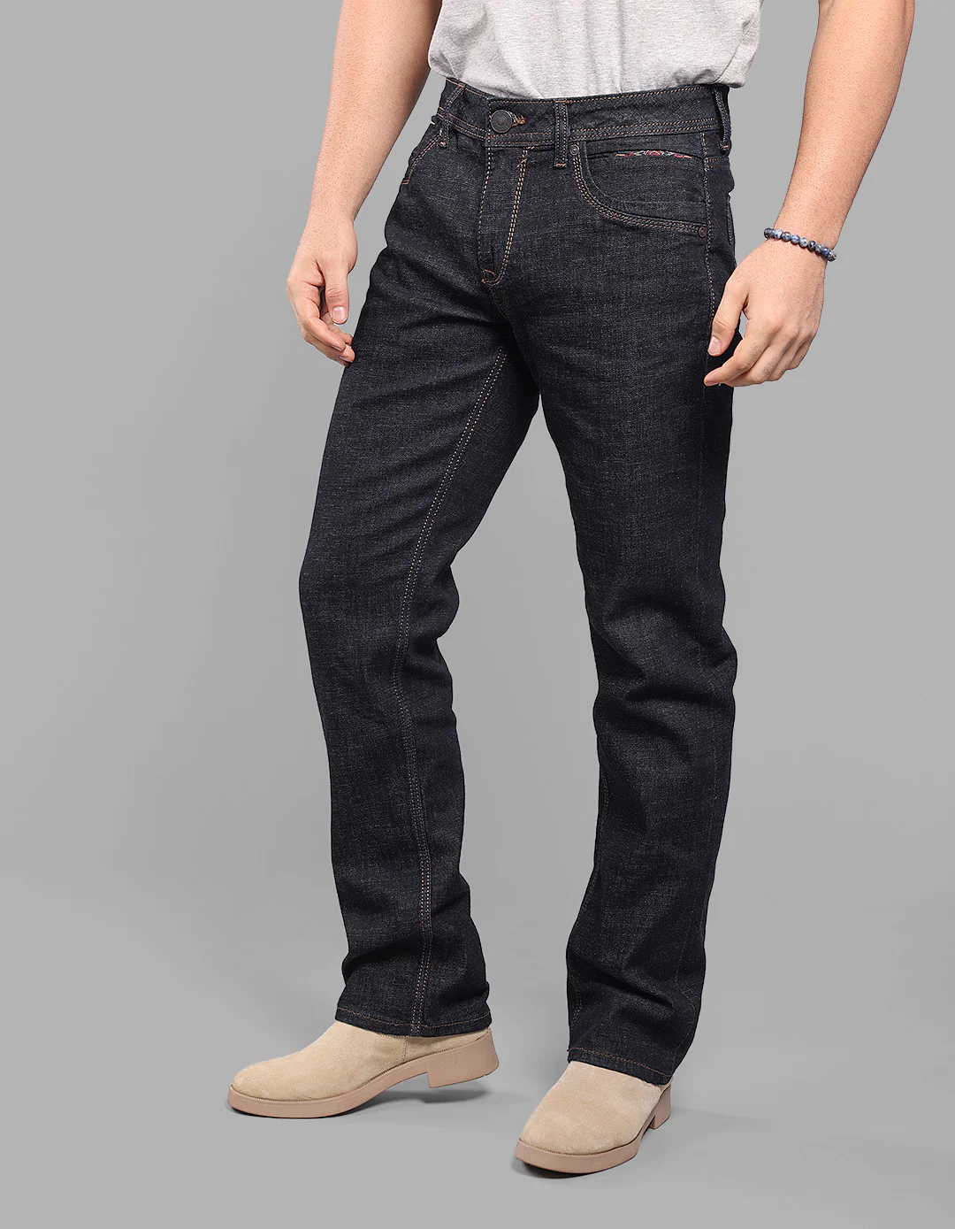 Dk Blue 5 Pocket Midrise, Comfort And Straight Fit Stretch Jeans - Image 3