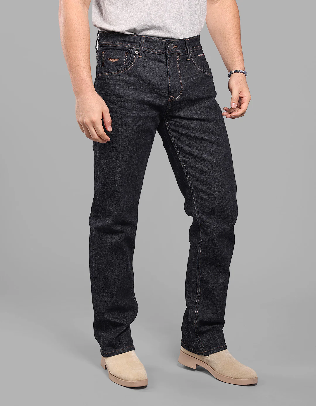 Dk Blue 5 Pocket Midrise, Comfort And Straight Fit Stretch Jeans - Image 4