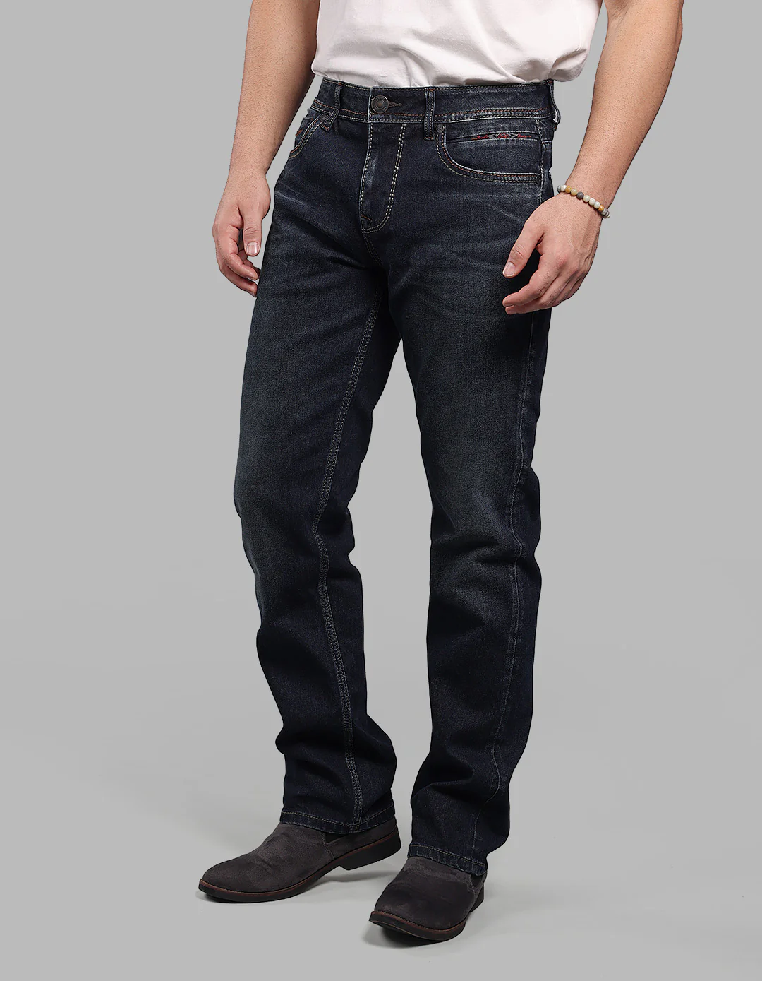 Dk Blue 5 Pocket Midrise, Comfort And Straight Fit Stretch Jeans - Image 3