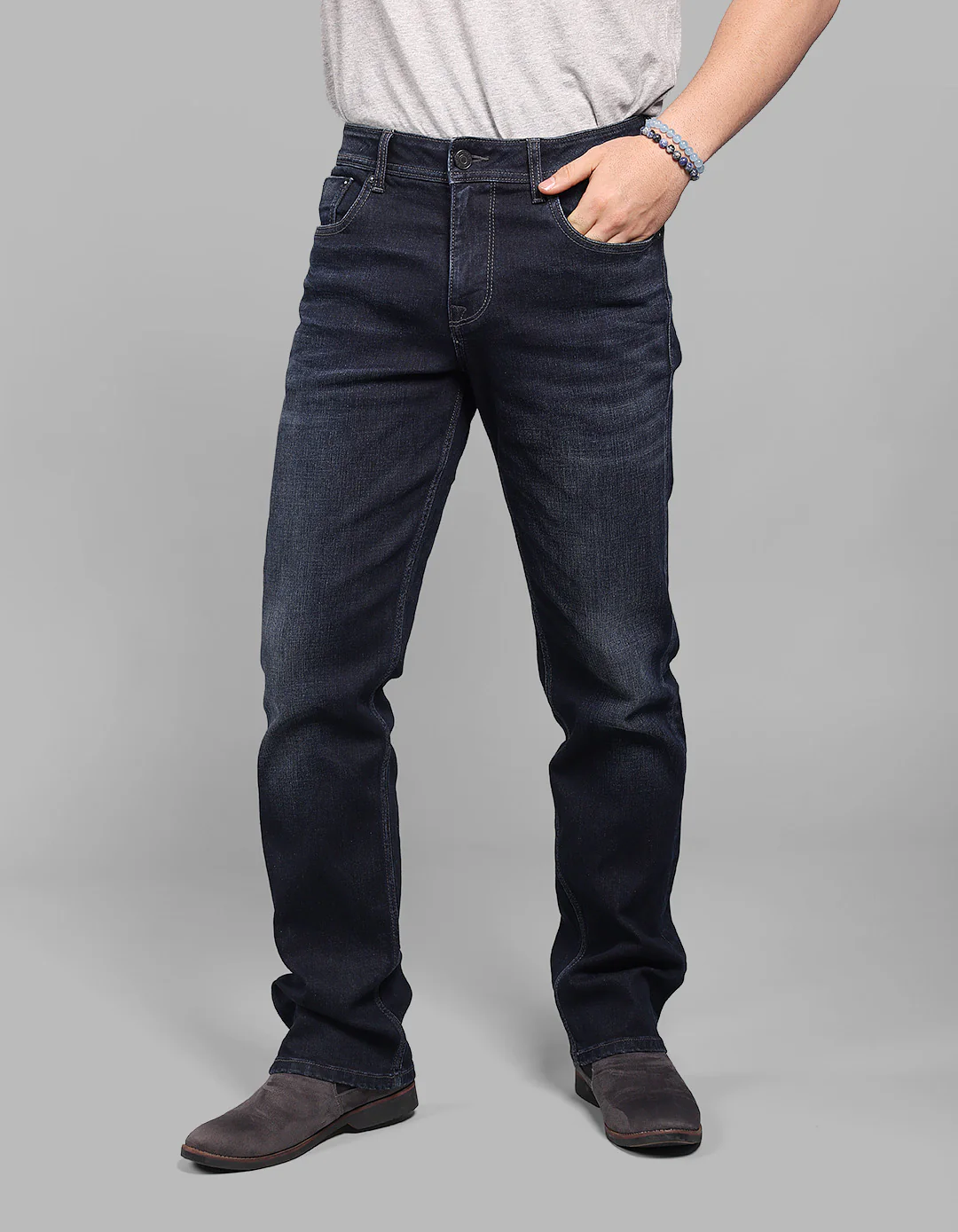 Dk Blue 5 Pocket Midrise, Comfort And Straight Fit Stretch Jeans