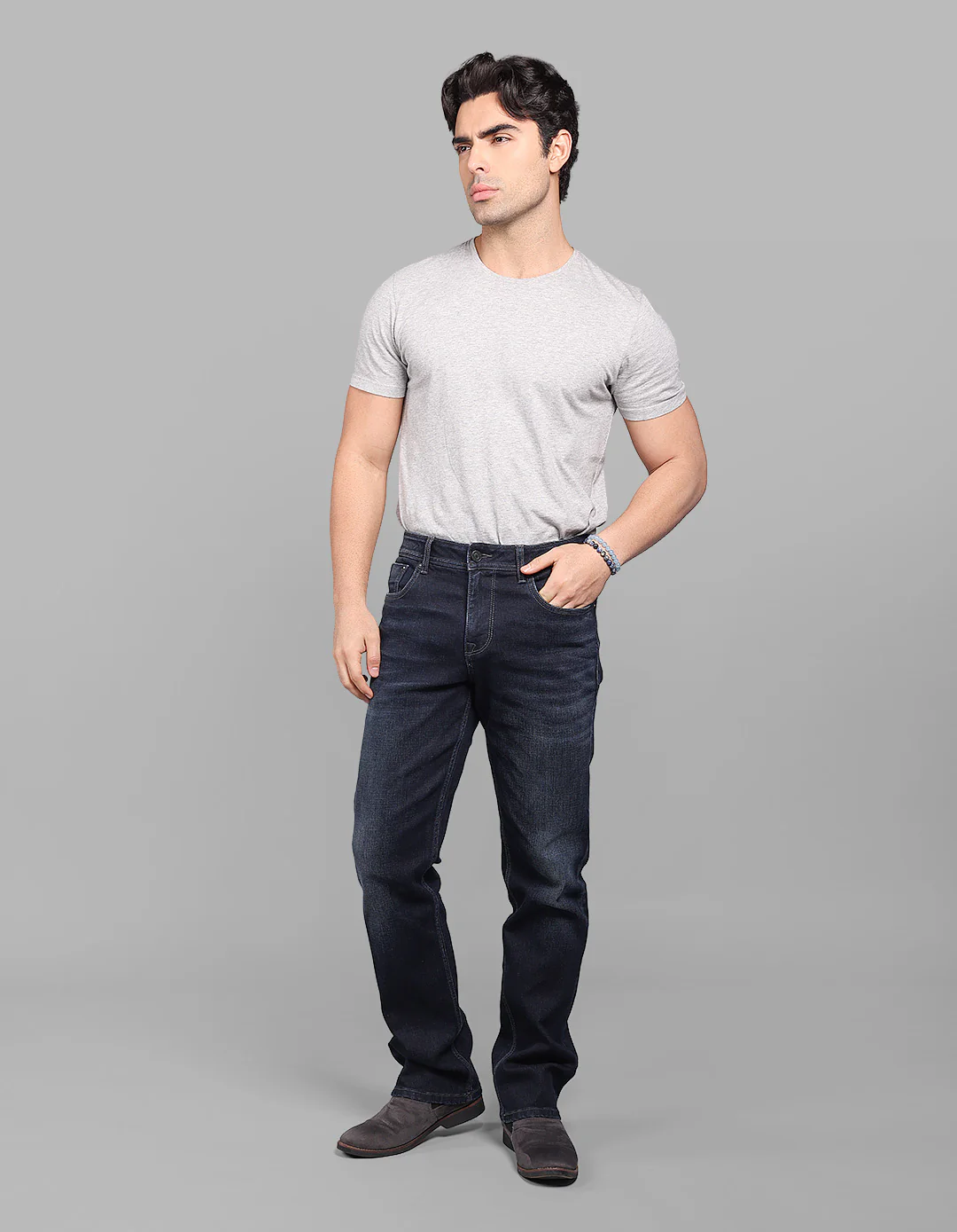 Dk Blue 5 Pocket Midrise, Comfort And Straight Fit Stretch Jeans - Image 2
