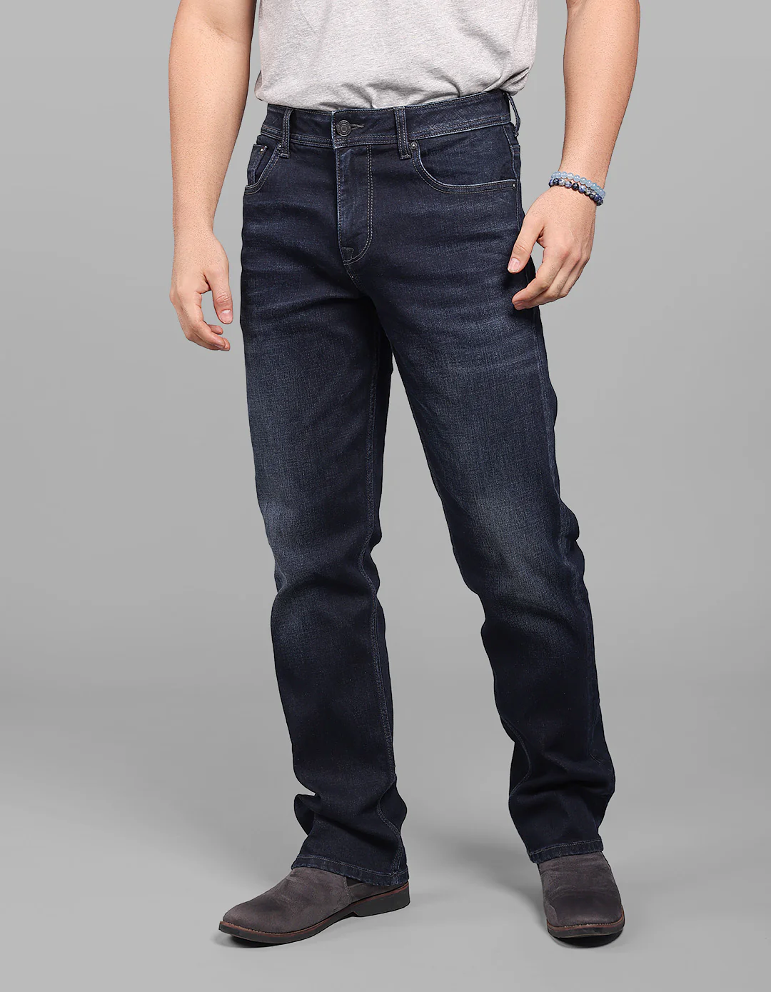 Dk Blue 5 Pocket Midrise, Comfort And Straight Fit Stretch Jeans - Image 4