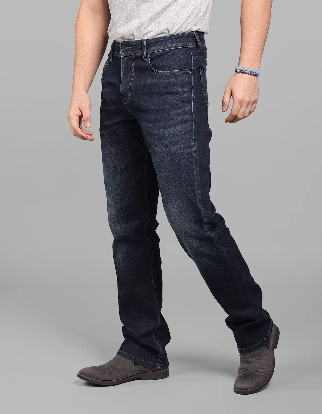 Dk Blue 5 Pocket Midrise, Comfort And Straight Fit Stretch Jeans - Image 5