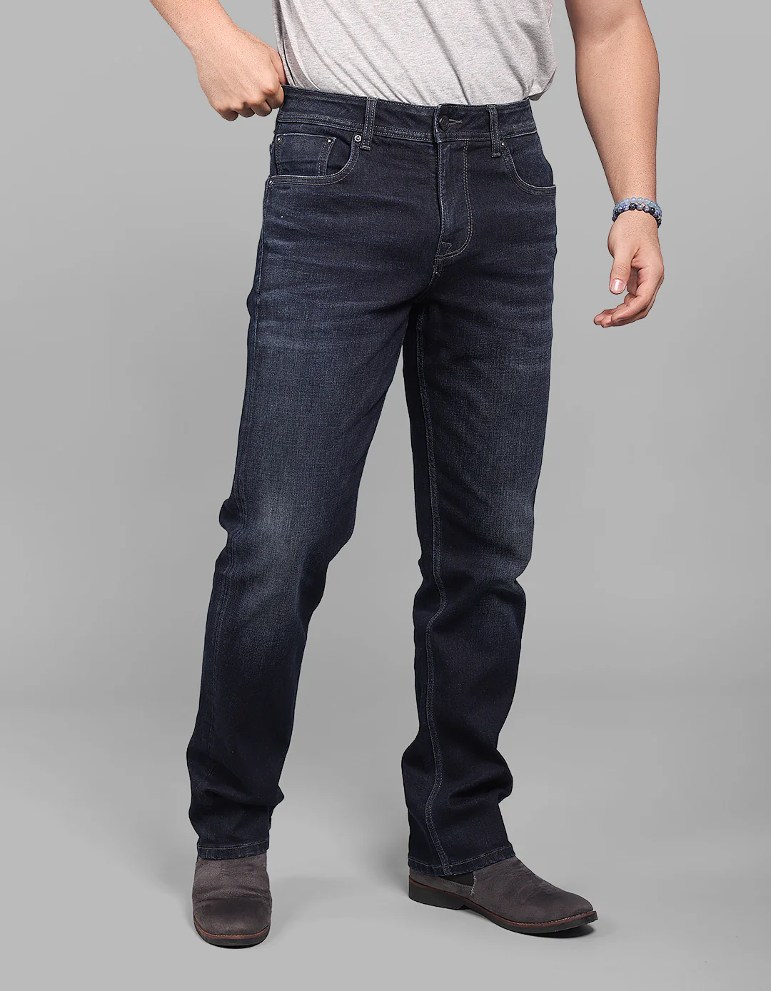 Dk Blue 5 Pocket Midrise, Comfort And Straight Fit Stretch Jeans - Image 6