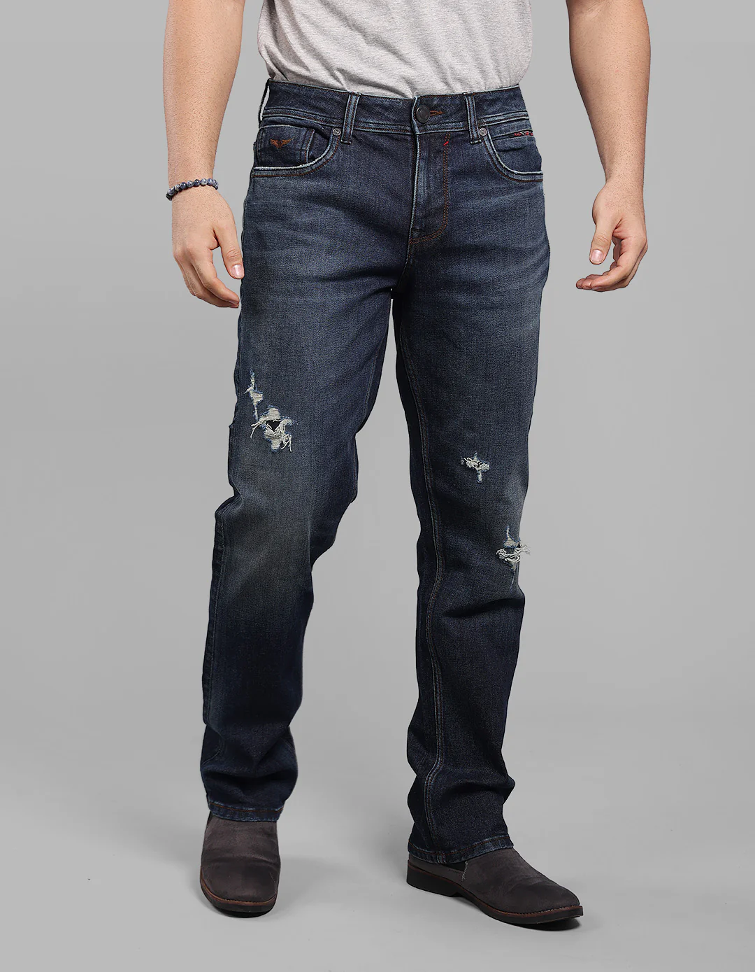 Dk Blue 5 Pocket Midrise, Comfort And Straight Fit Stretch Jeans