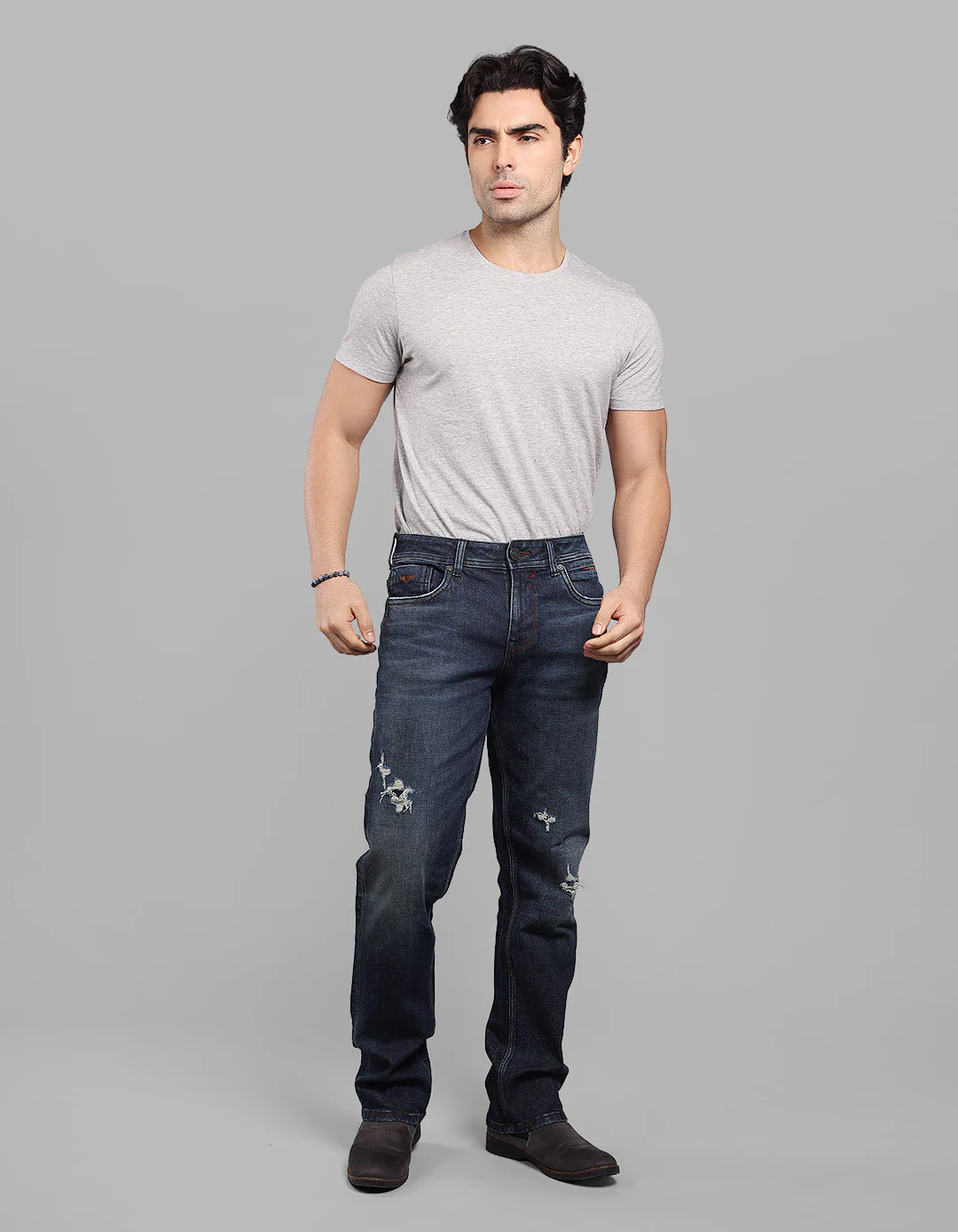 Dk Blue 5 Pocket Midrise, Comfort And Straight Fit Stretch Jeans - Image 2