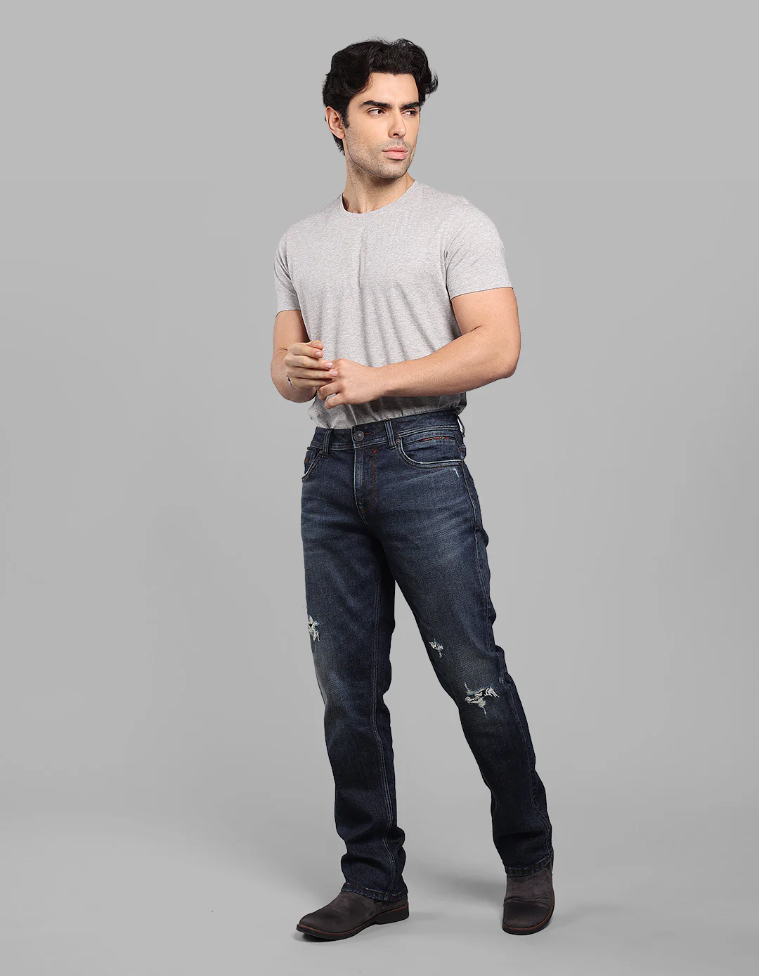 Dk Blue 5 Pocket Midrise, Comfort And Straight Fit Stretch Jeans - Image 3