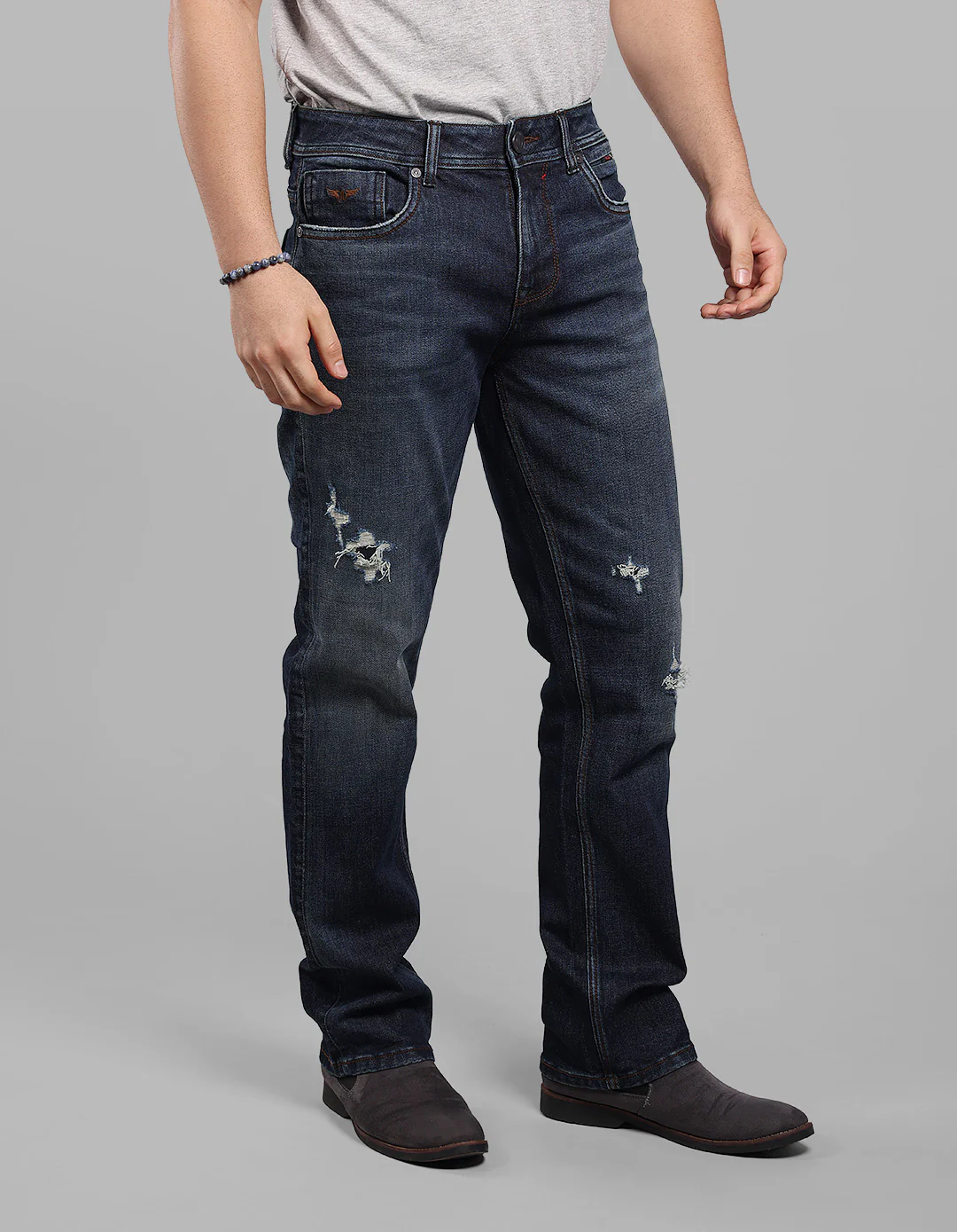Dk Blue 5 Pocket Midrise, Comfort And Straight Fit Stretch Jeans - Image 5