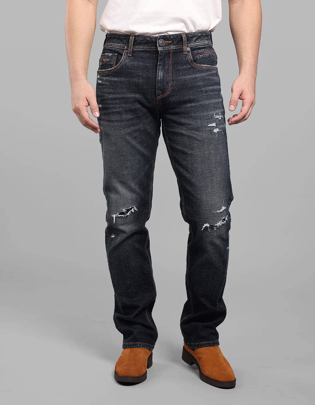 Dk Blue 5 Pocket Midrise, Comfort And Straight Fit Stretch Jeans