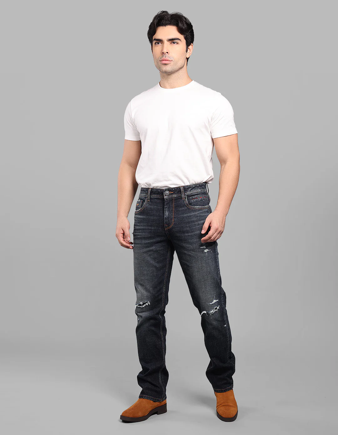 Dk Blue 5 Pocket Midrise, Comfort And Straight Fit Stretch Jeans - Image 2