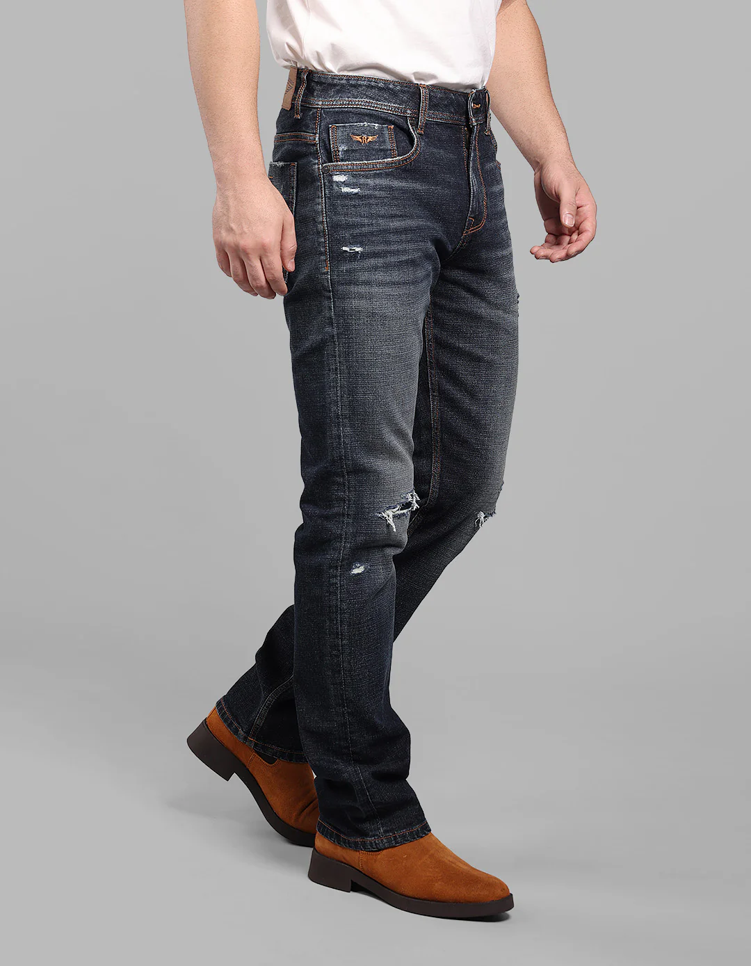 Dk Blue 5 Pocket Midrise, Comfort And Straight Fit Stretch Jeans - Image 5