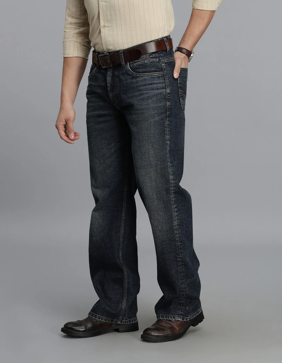 Dk Blue 5 Pocket Midrise Loose Fit Jeans - Image 4