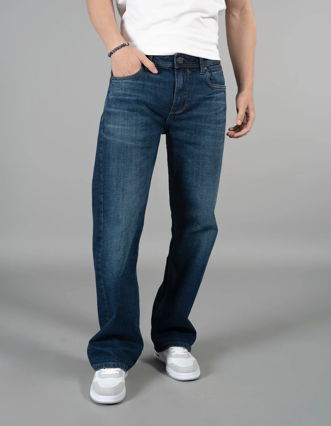 Dk Blue 5 Pocket Midrise Loose Fit Jeans