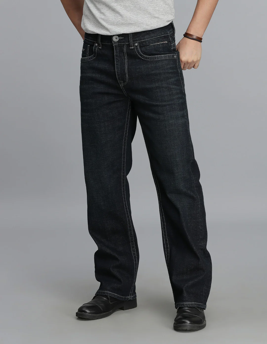 Dk Blue 5 Pocket Midrise Loose Fit Jeans - Image 3