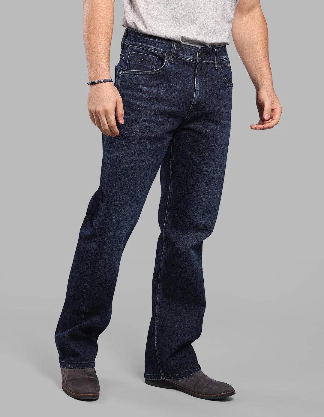 Dk Blue 5 Pocket Midrise Loose Fit Stretch Jeans - Image 3